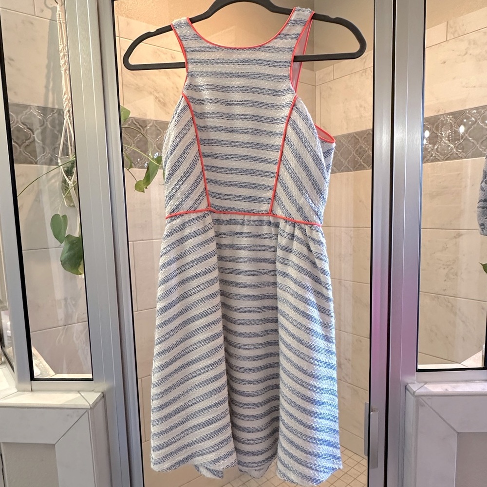 Striped metallic tweed dress